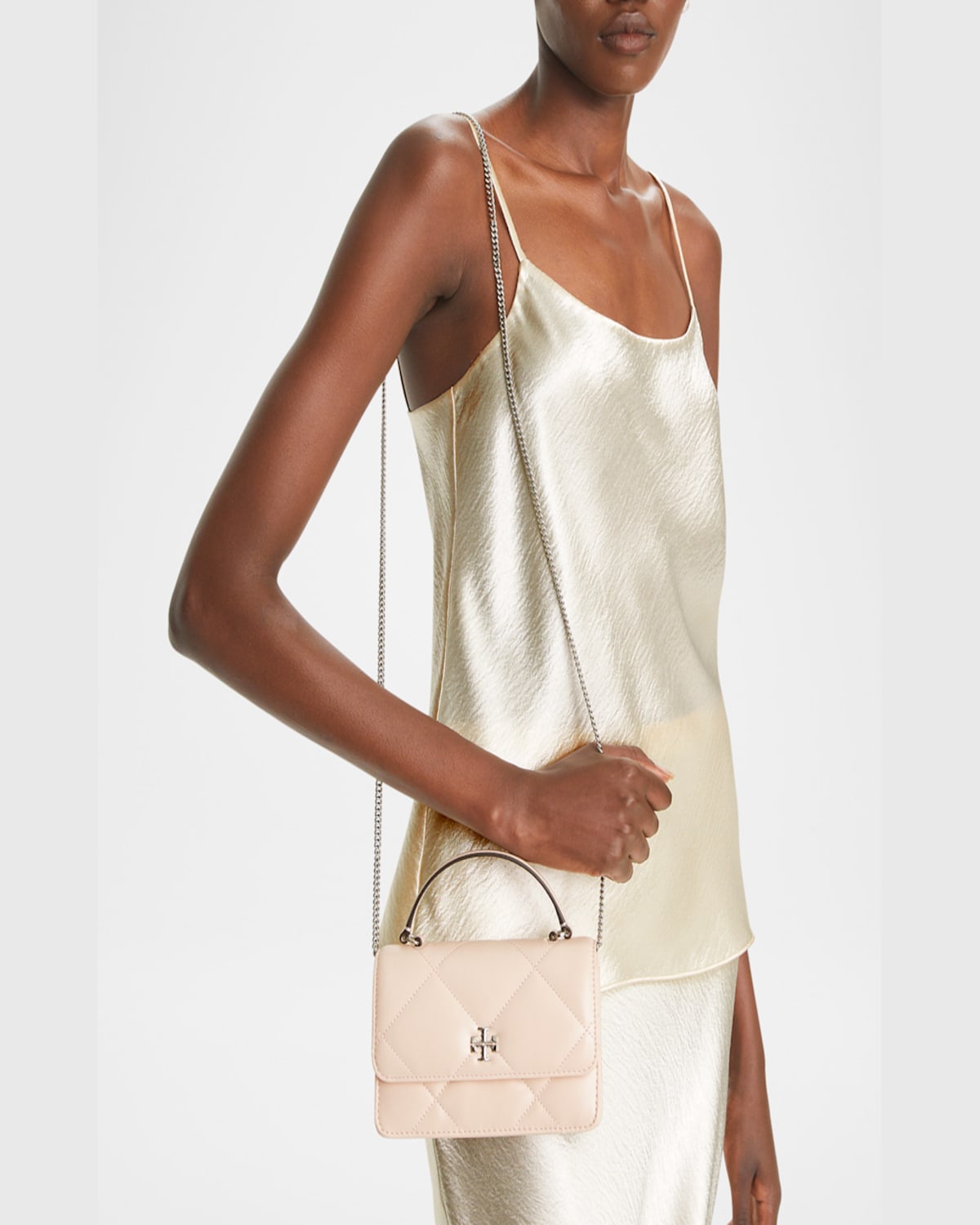 Tory Burch Mini Kira Diamond Quilted Leather Top Handle Bag In Soft Pink