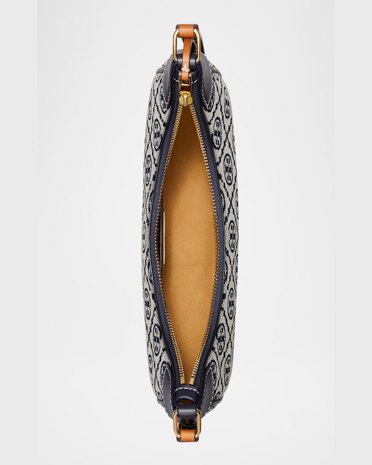 Tory Burch T-monogram Jacquard Crescent Shoulder Bag In Tory Navy