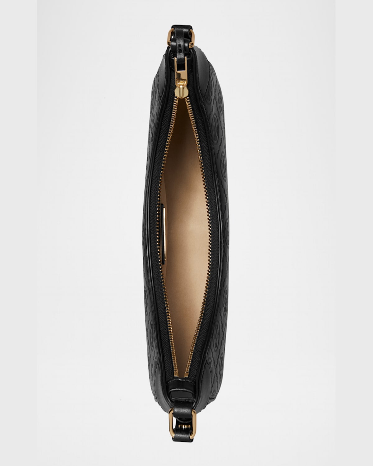 Tory Burch T Monogram Leather Crescent Shoulder Bag In Black