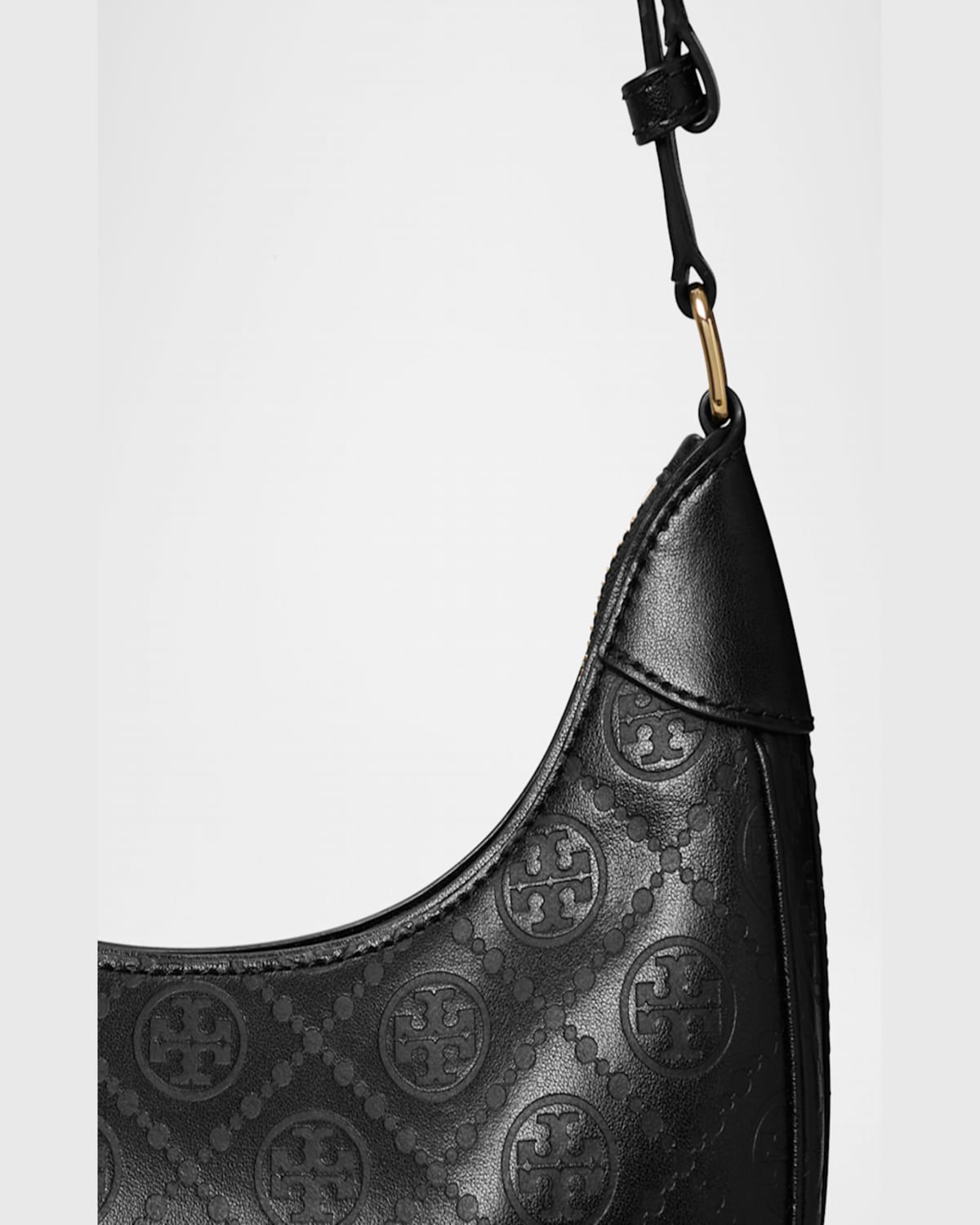 Tory Burch T Monogram Leather Crescent Shoulder Bag In Black