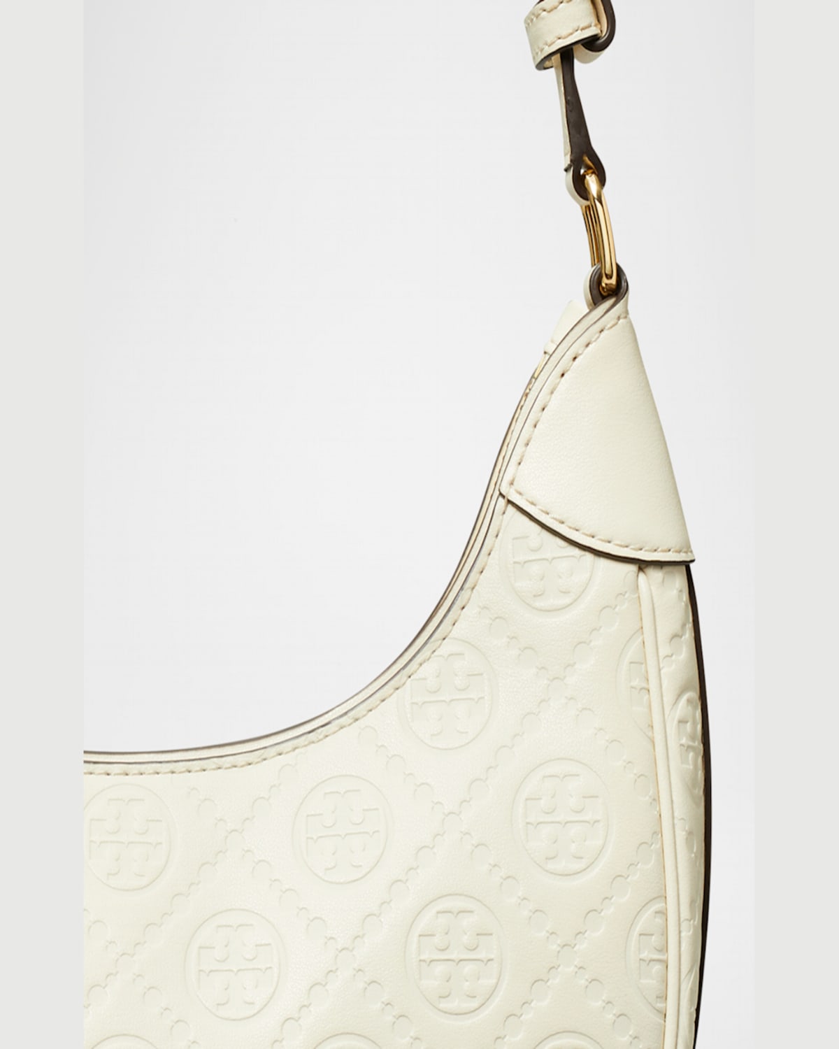 Tory Burch T Monogram Leather Crescent Shoulder Bag In Light Cream