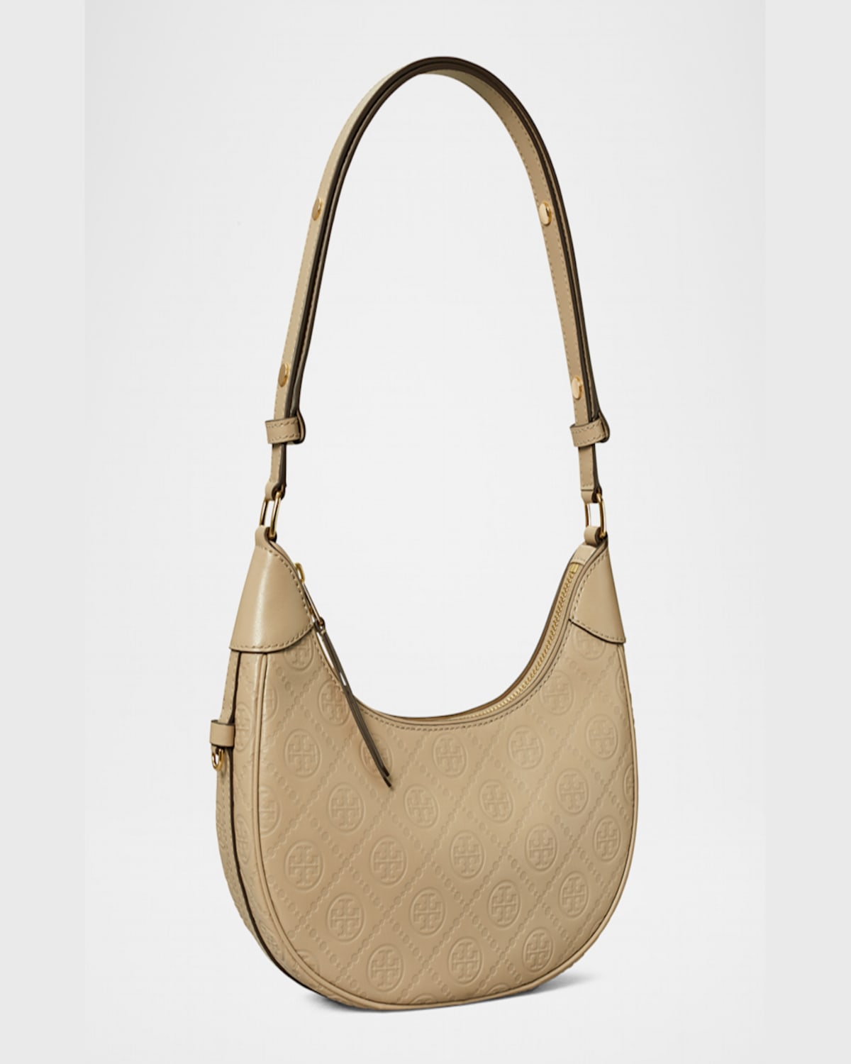Tory Burch T Monogram Leather Crescent Shoulder Bag In Fresh Clay