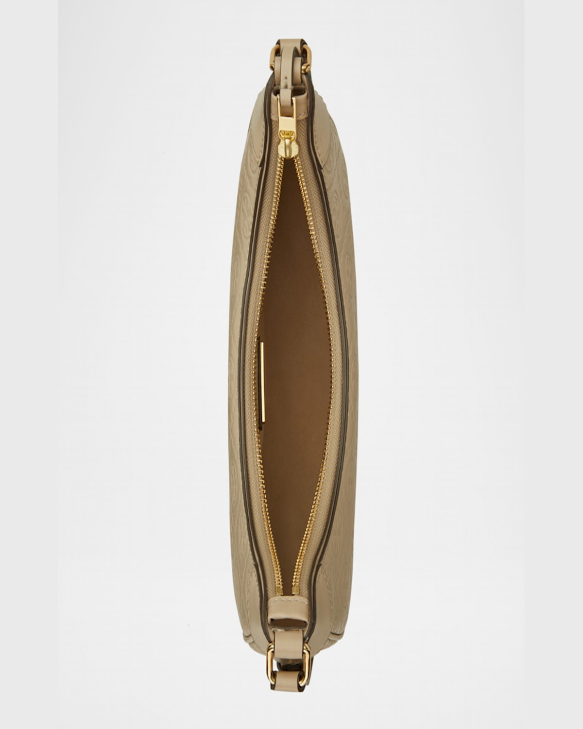Tory Burch T Monogram Leather Crescent Shoulder Bag In Fresh Clay