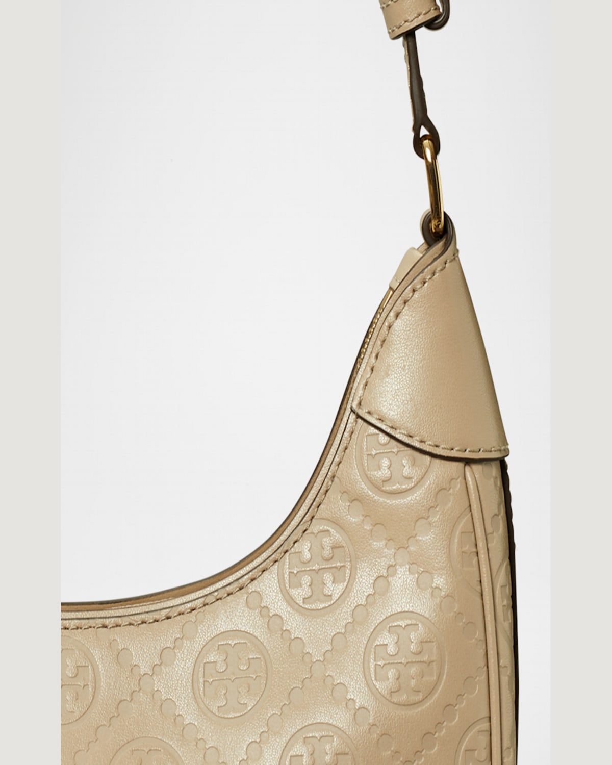 Tory Burch T Monogram Leather Crescent Shoulder Bag In Fresh Clay