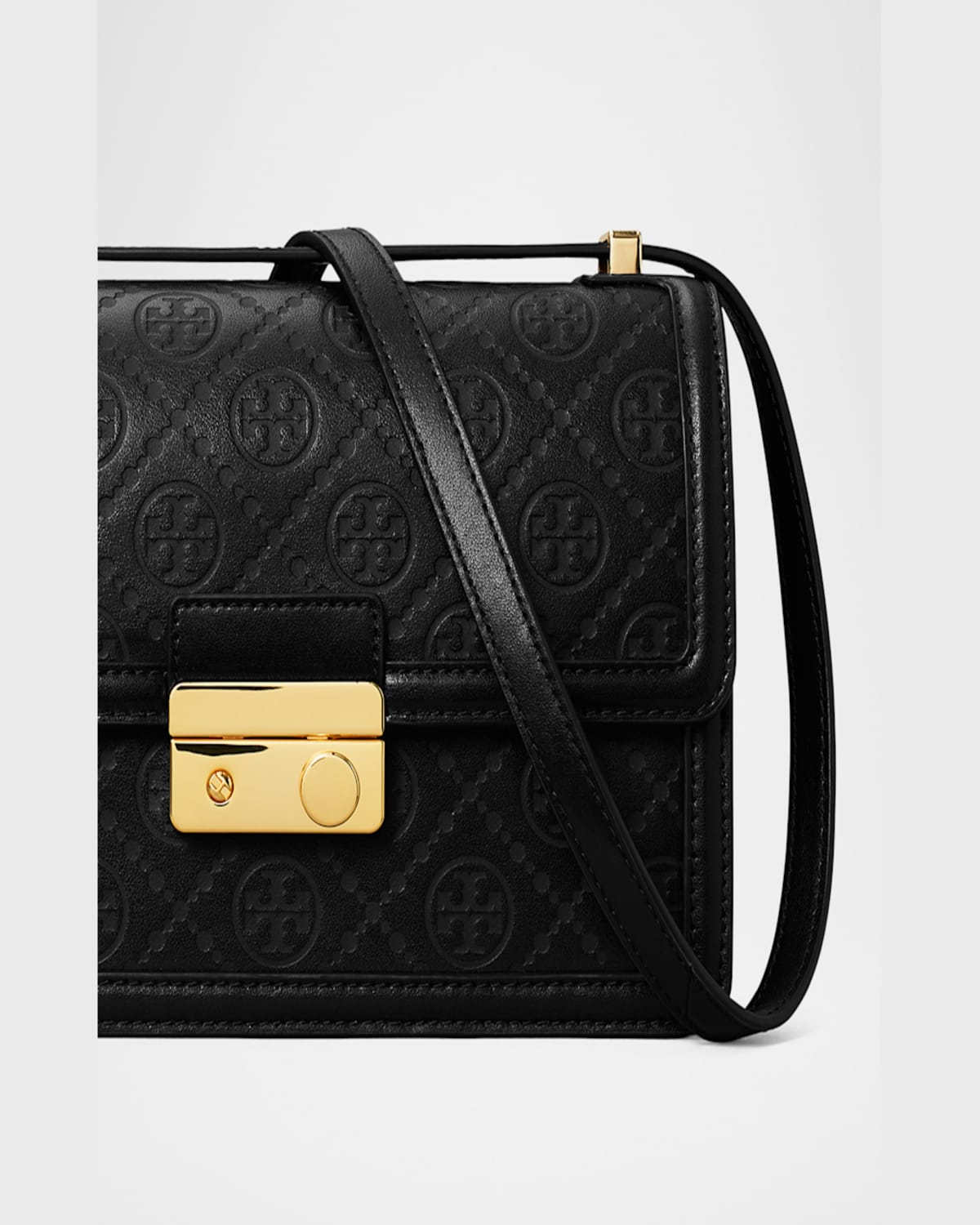 Tory Burch T Monogram Flap Leather Shoulder Bag In Black
