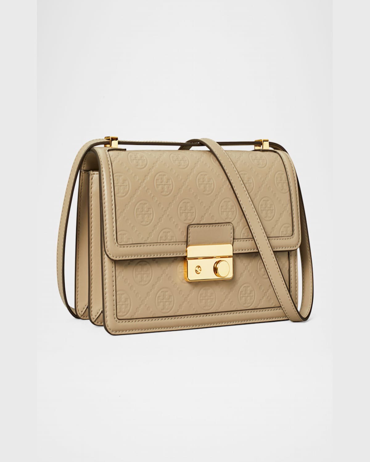 Tory Burch T Monogram Flap Leather Shoulder Bag In Fresh Clay