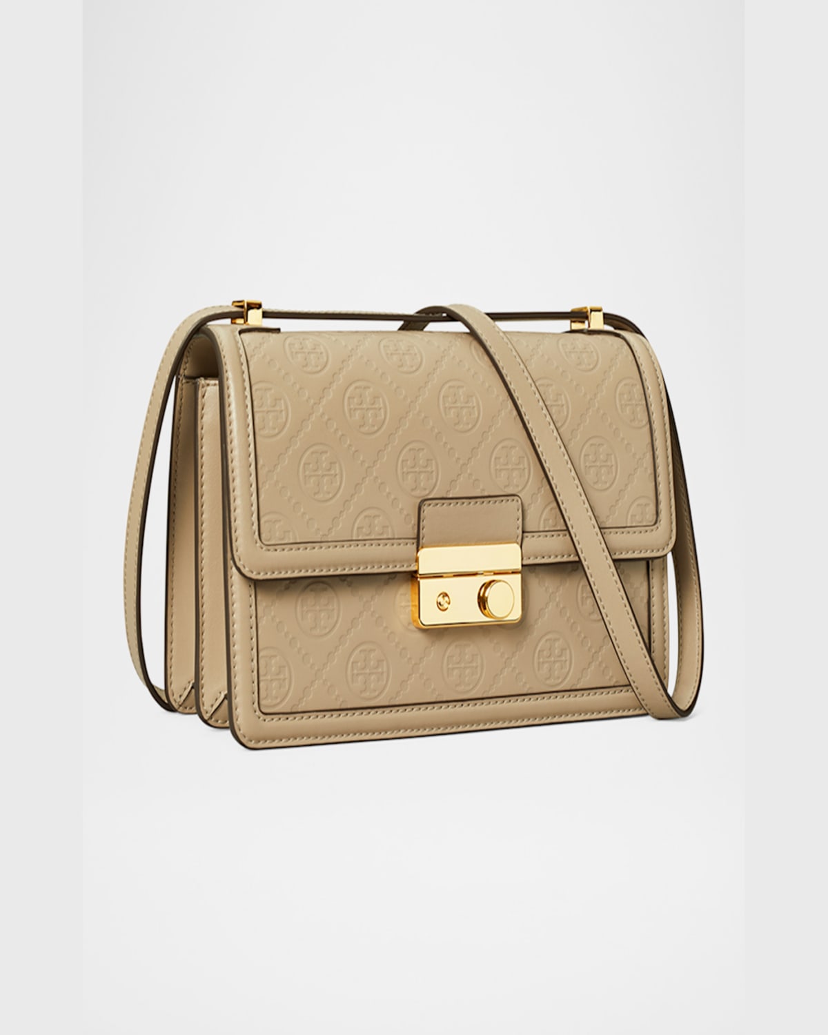 Tory Burch T Monogram Flap Leather Shoulder Bag In Fresh Clay
