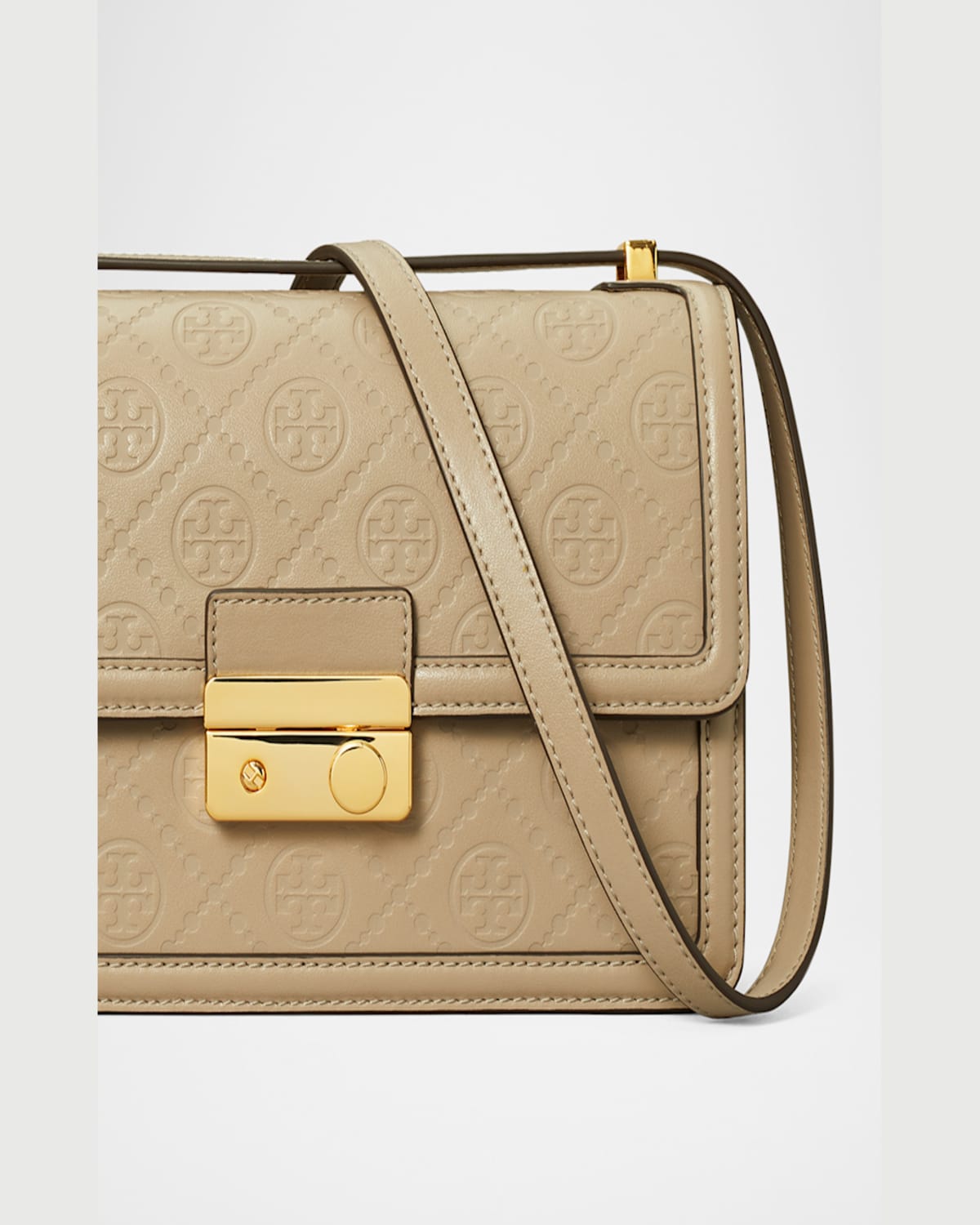 Tory Burch T Monogram Flap Leather Shoulder Bag In Fresh Clay