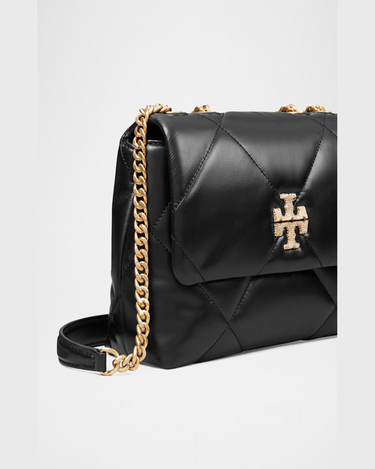 Tory Burch Kira Diamond Quilted Leather Small Convertible Shoulder Bag In Black