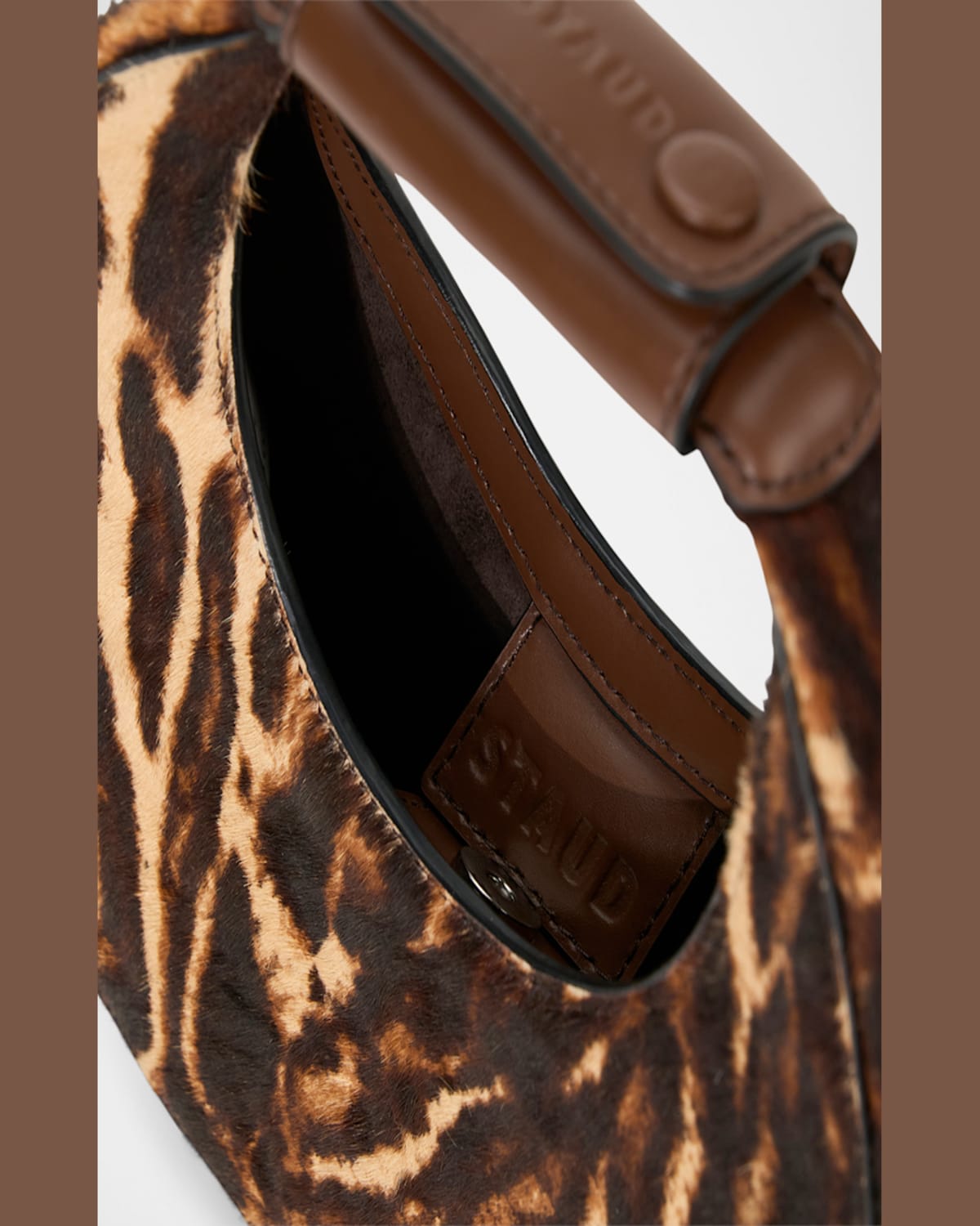 Staud Goodnight Moon Leopard Faux Hair Top-handle Bag In Ocelotcacao