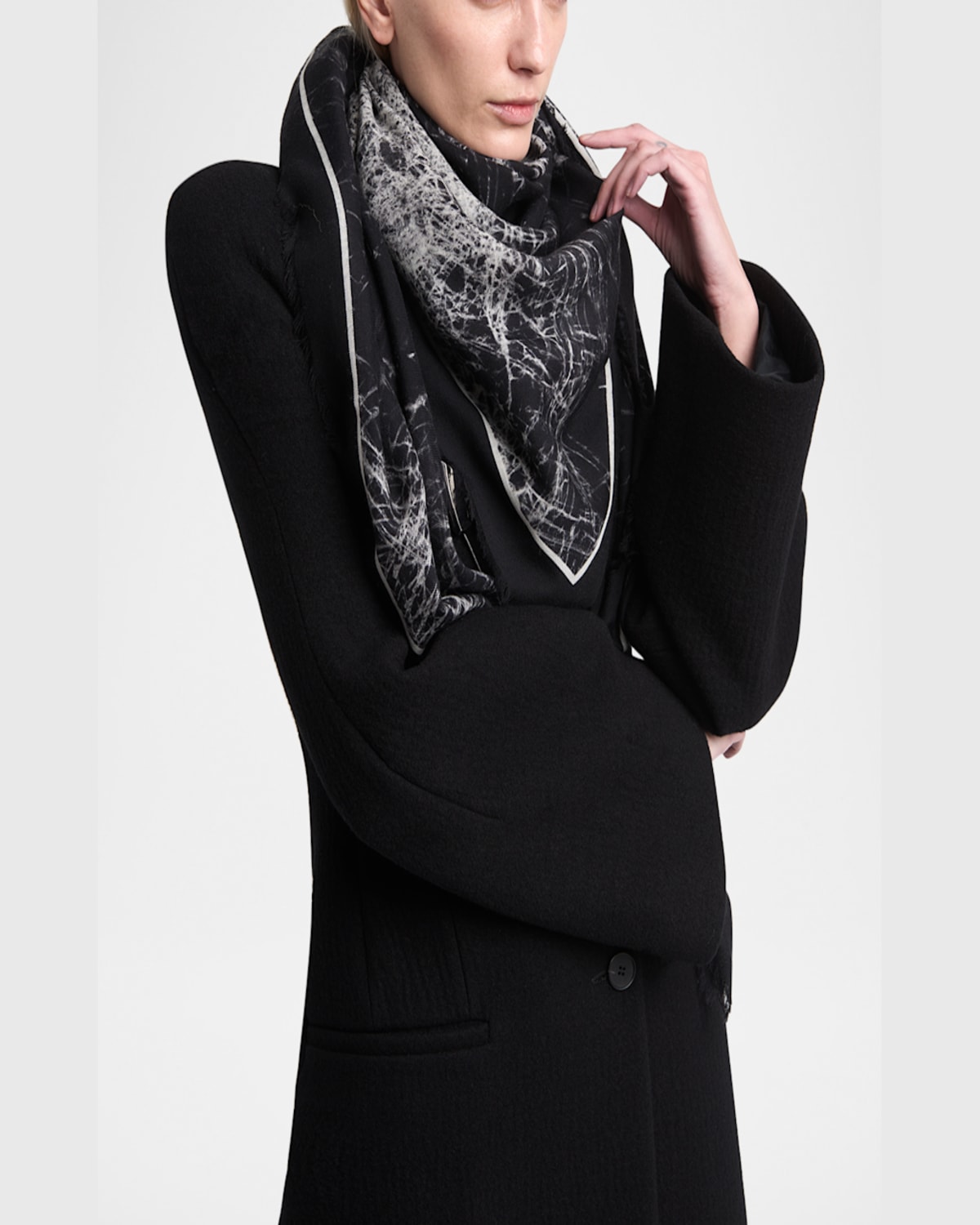 Alexander Mcqueen Smashed Glass-print Silk Shawl In Black Ivory