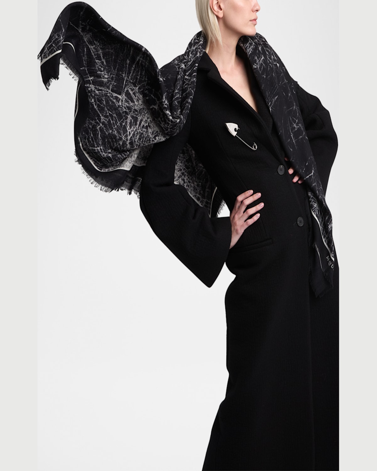 Alexander Mcqueen Smashed Glass-print Silk Shawl In Black Ivory