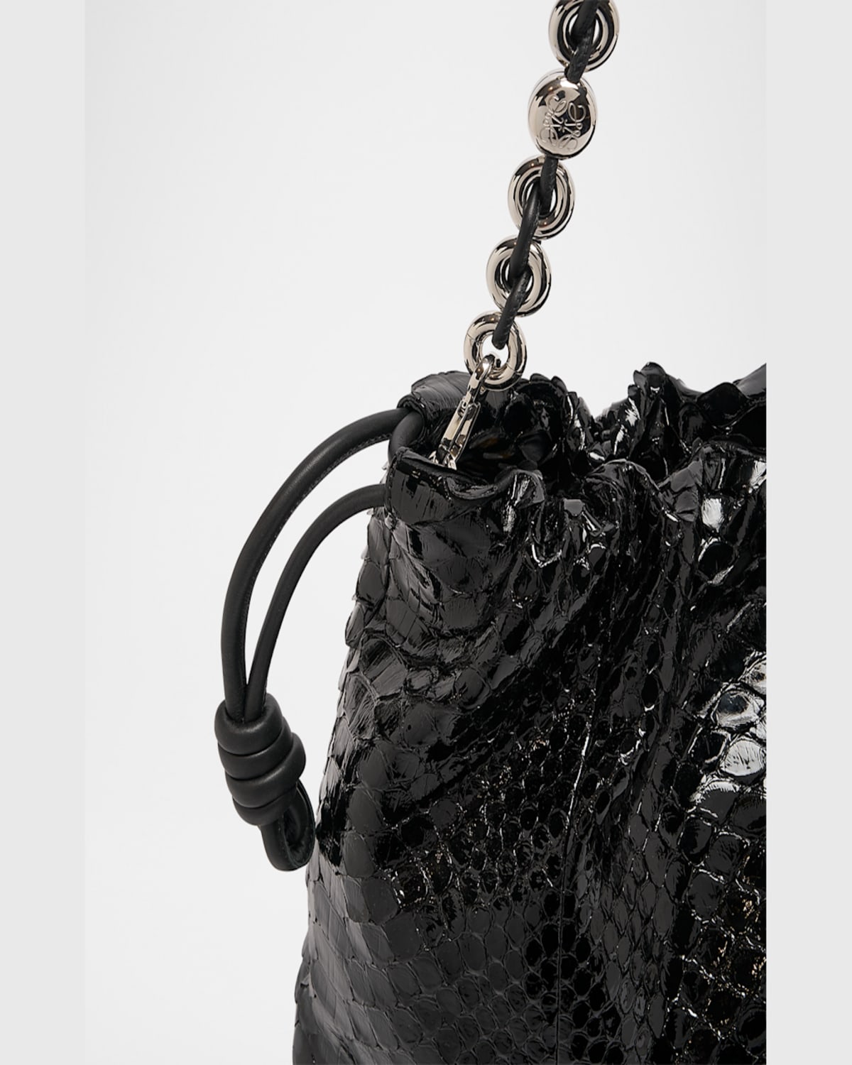 Loewe Flamenco Large Shoulder Bag In Patent Python In Black