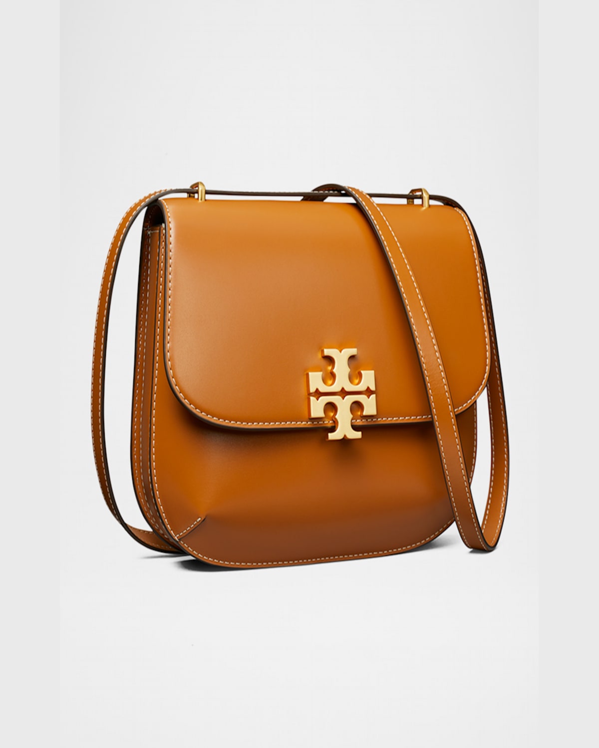 Tory Burch Eleanor Leather Slim Saddle Crossbody Bag In Whiskey