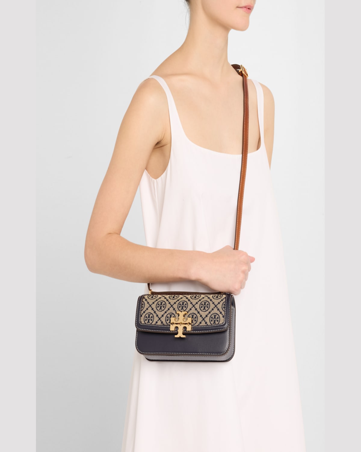 Tory Burch Eleanor Small T Monogram Converible Shoulder Bag In Tory Navy