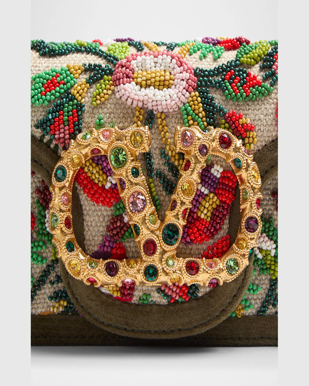 Valentino Loco Small Flower Beaded Shoulder Bag In Multi Green