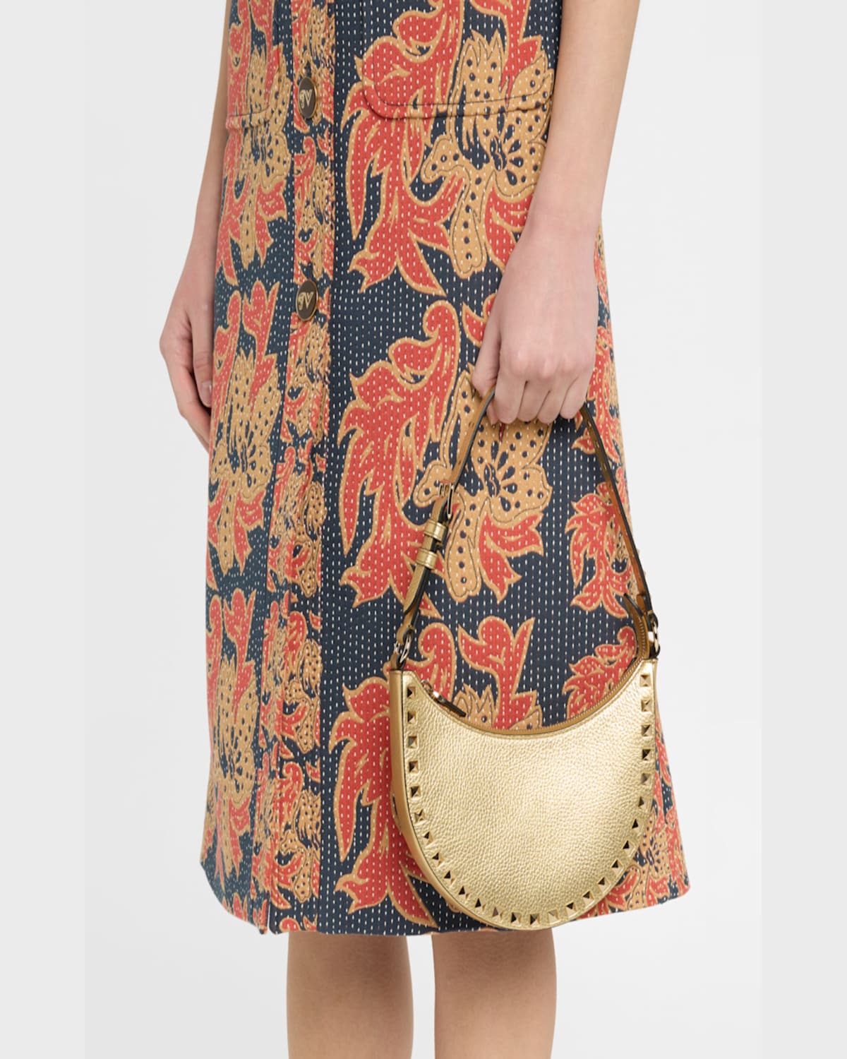 Valentino Rockstud Mini Leather Shoulder Bag In Old Gold