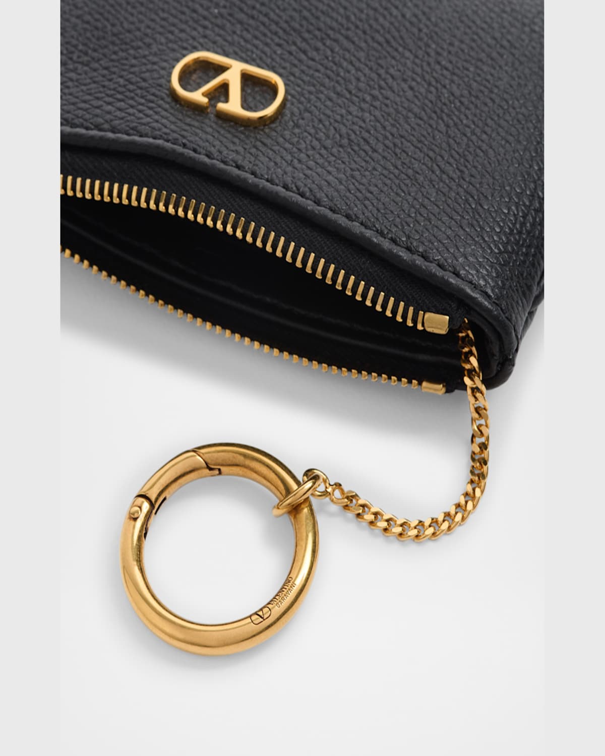 Valentino Vlogo Signature Leather Card Holder In Light Ivory