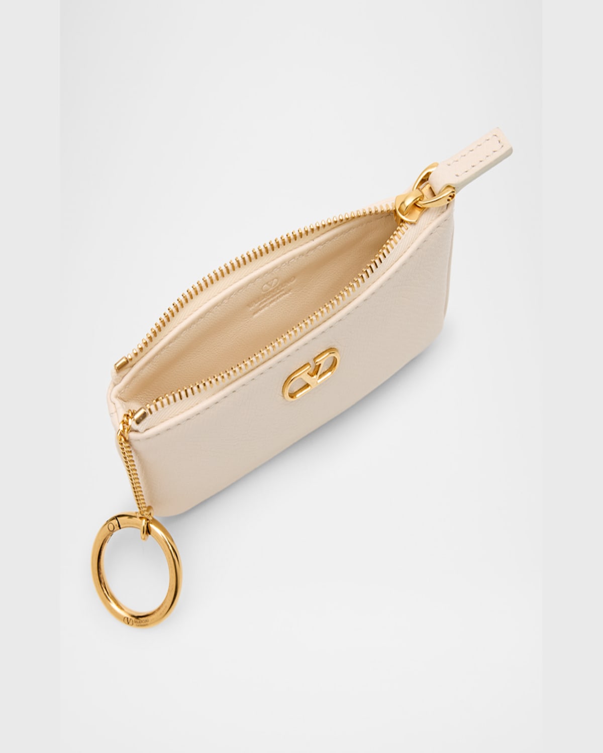 Valentino Vlogo Signature Leather Card Holder In Light Ivory