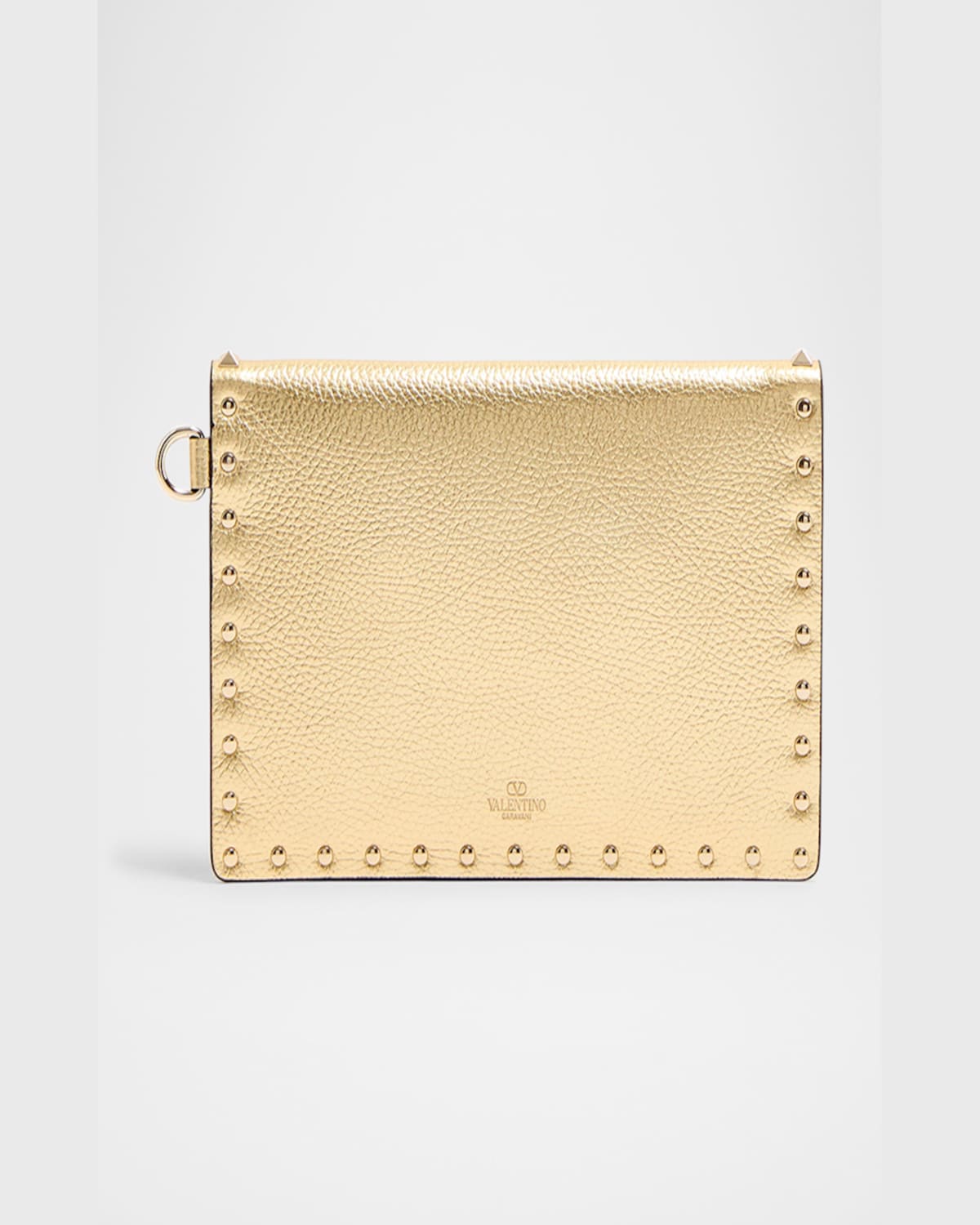 Valentino Rockstud Laminated Grainy Calfskin Clutch Bag In Old Gold