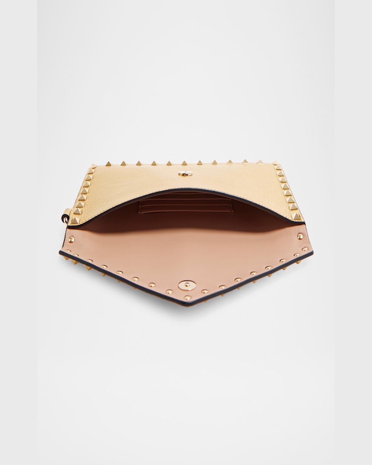 Valentino Rockstud Laminated Grainy Calfskin Clutch Bag In Old Gold