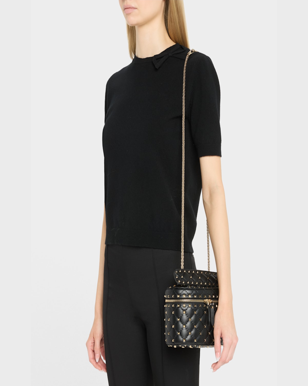 Valentino Garavani Black Quilted Leather Cylindrical Vanity Bag With Chain Women In Nero