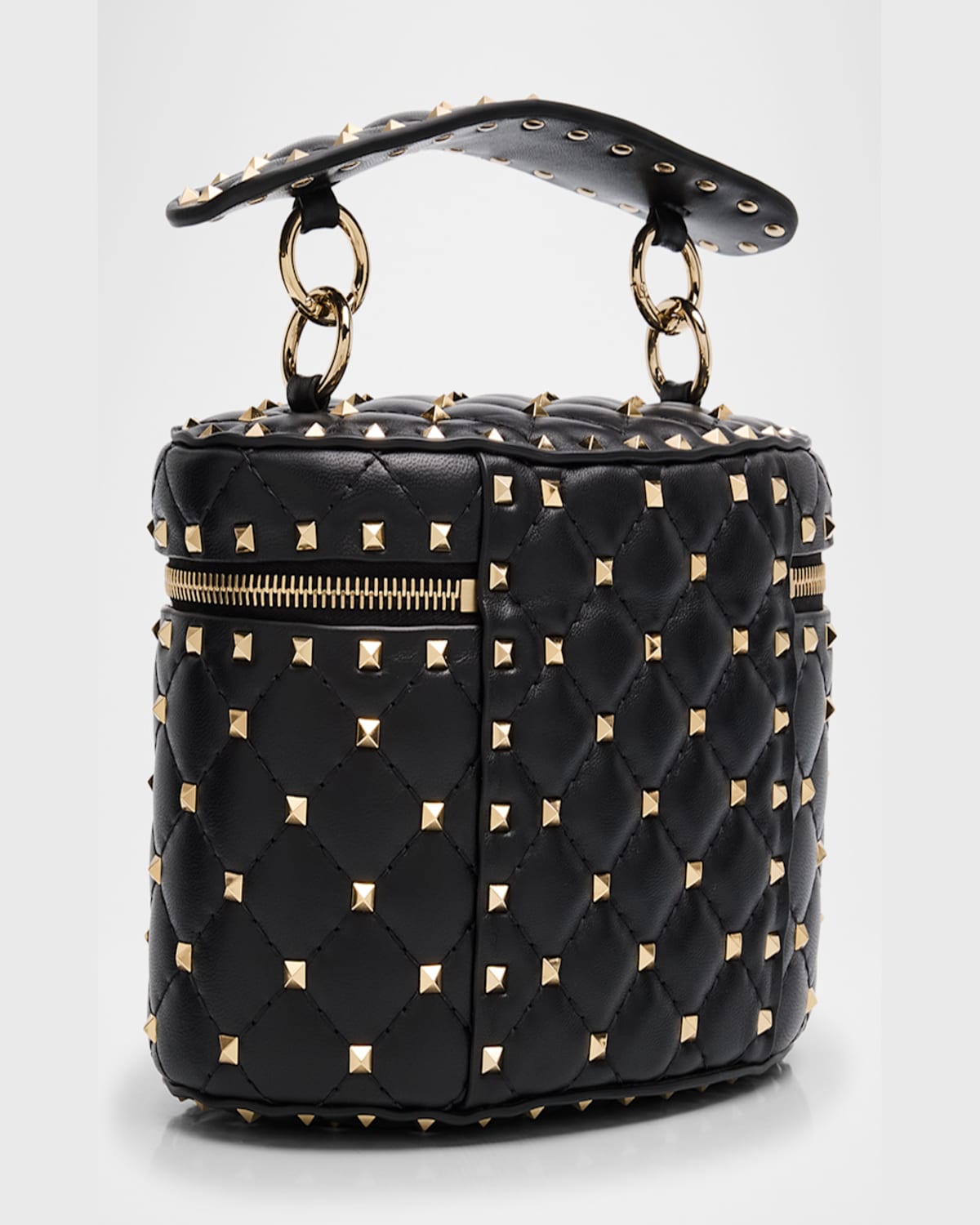 Valentino Garavani Black Quilted Leather Cylindrical Vanity Bag With Chain Women In Nero