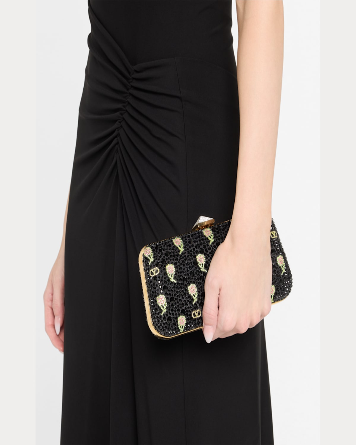 Valentino Carry Secrets Vlogo Flower Crystals Minaudiere In Nero Multi Crystal