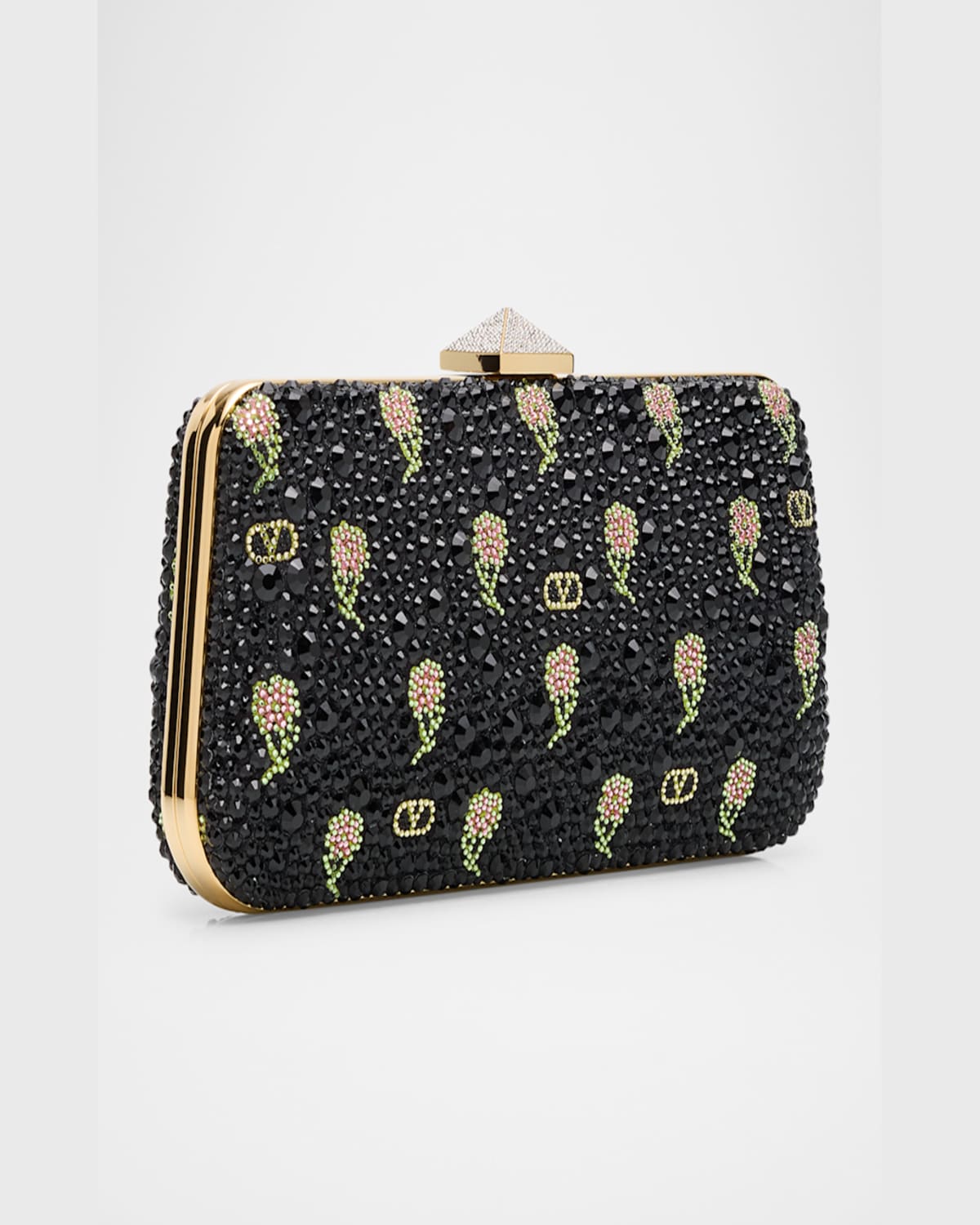 Valentino Carry Secrets Vlogo Flower Crystals Minaudiere In Nero Multi Crystal