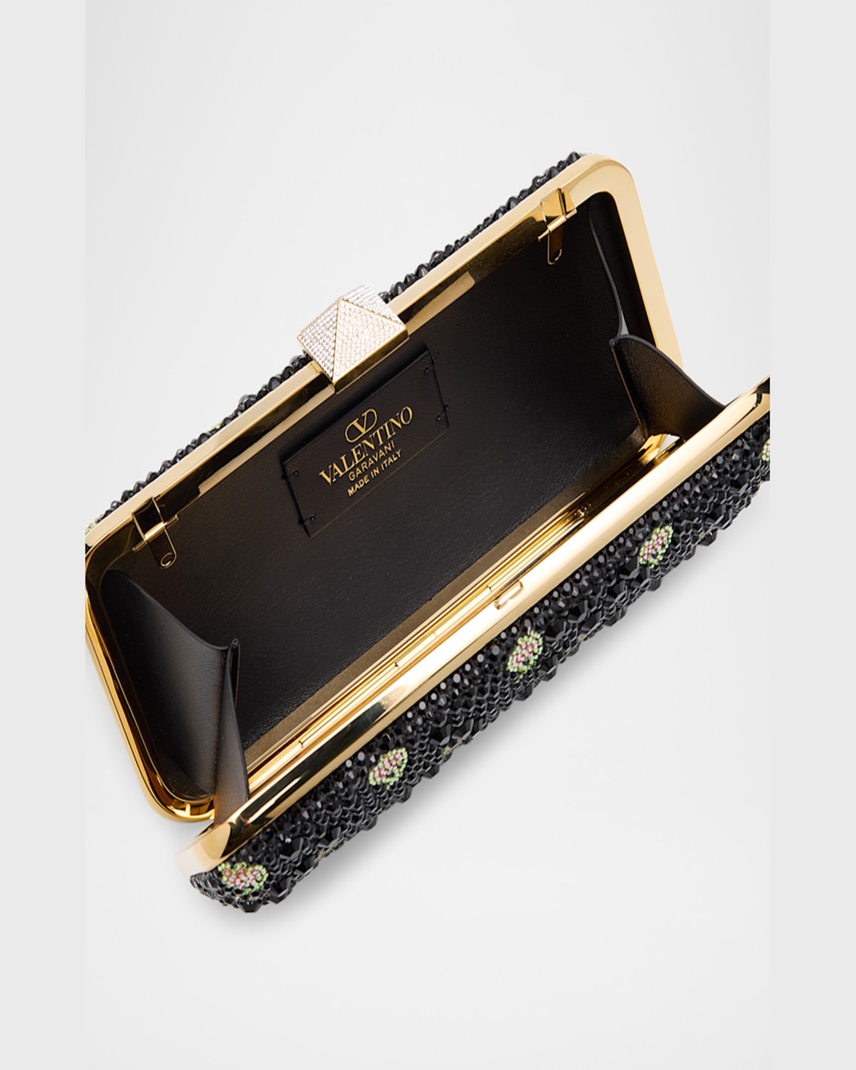Valentino Carry Secrets Vlogo Flower Crystals Minaudiere In Nero Multi Crystal