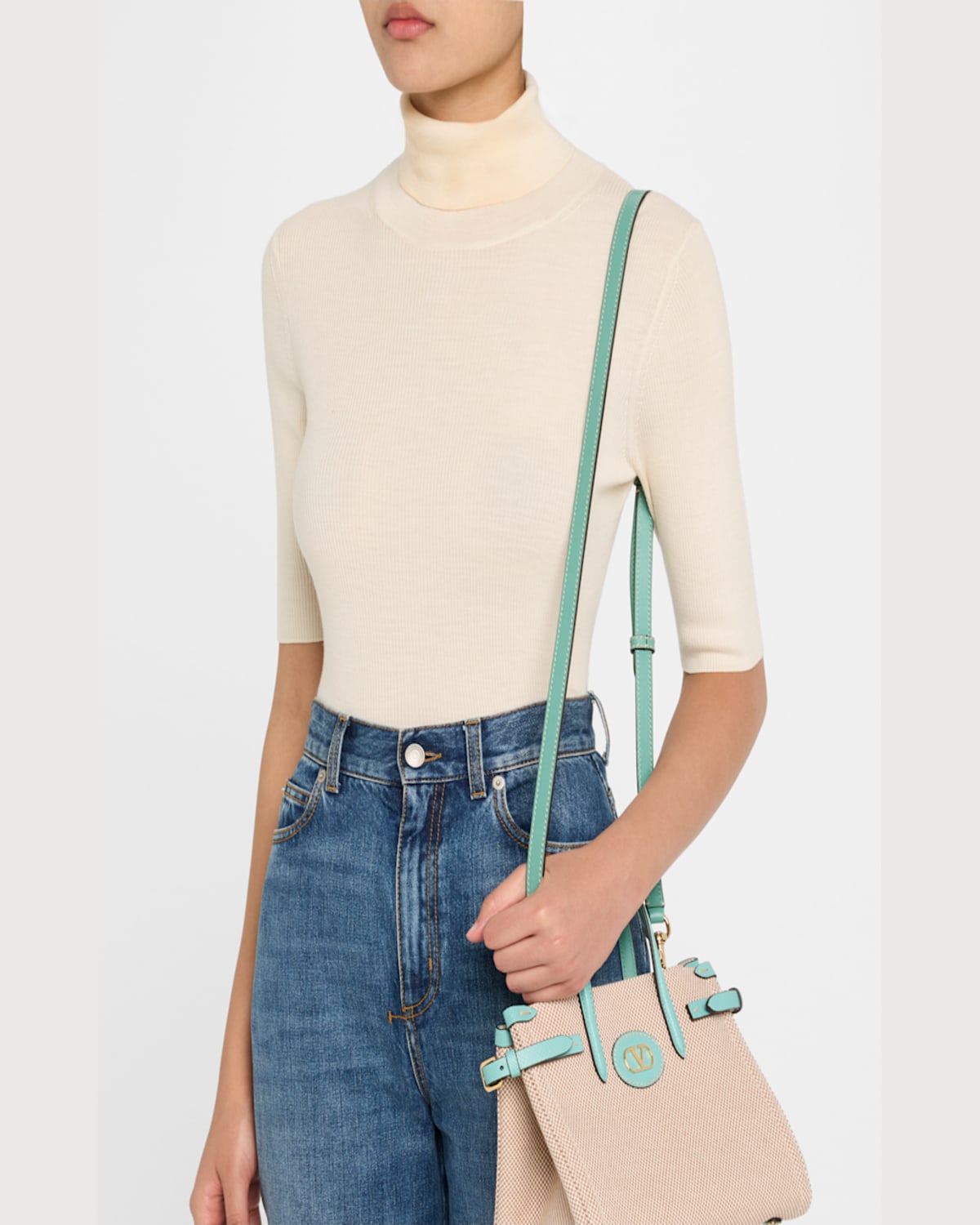VALENTINO GARAVANI ANTIBES CANVAS AND KARUNG SHOPPING TOTE BAG 