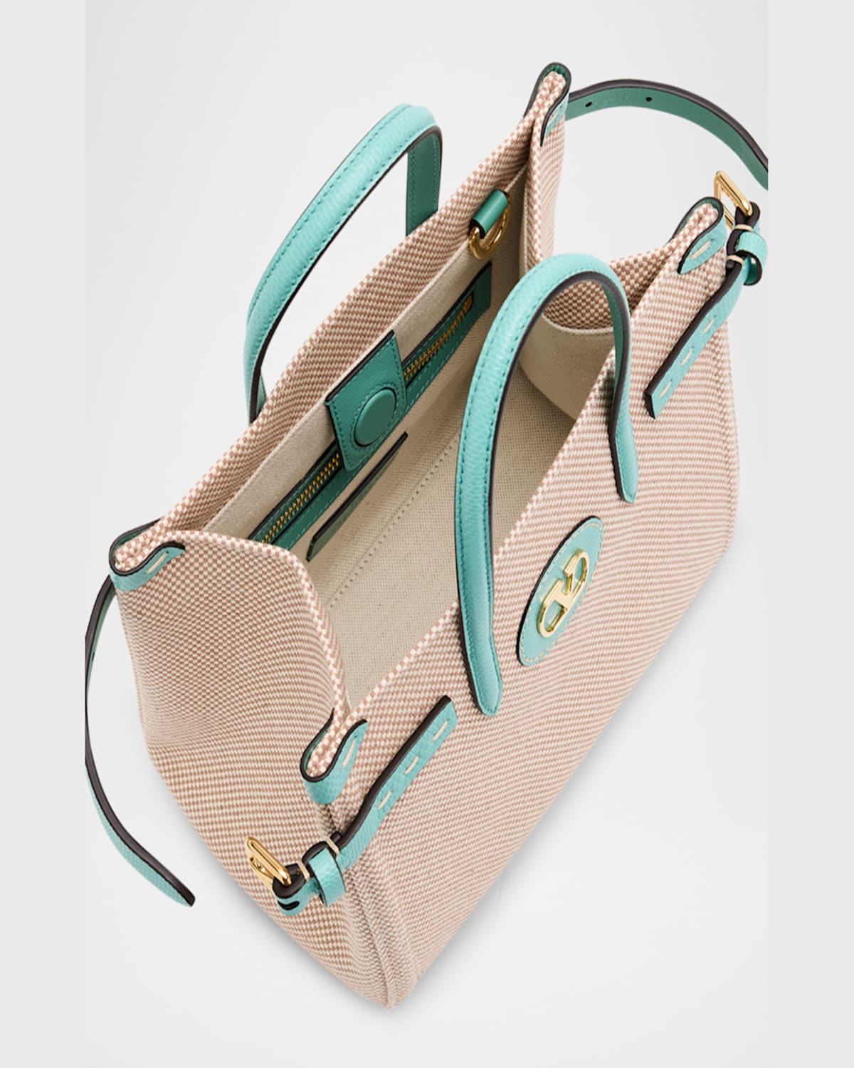 Shop Valentino Antibes Canvas And Karung Shopping Tote Bag In Ice Green