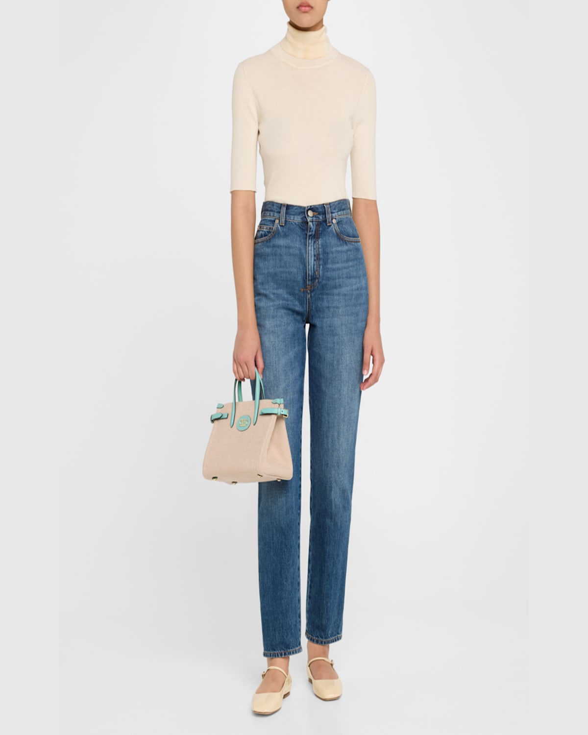 Shop Valentino Antibes Canvas And Karung Shopping Tote Bag In Ice Green