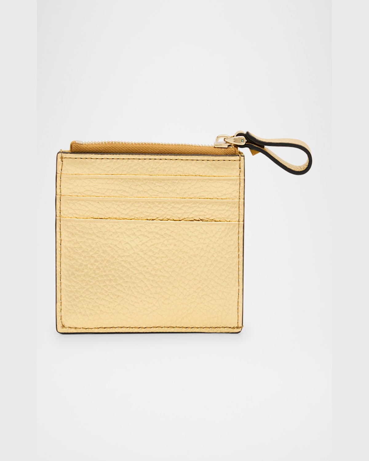 Valentino Rockstud Metallic Leather Card Case In Old Gold