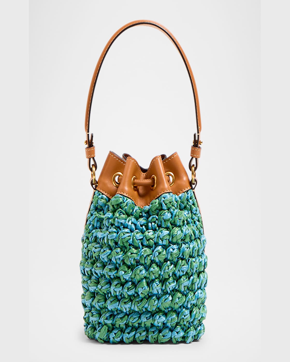 Valentino Vlogo Signature Mini Drawstring Crochet Bucket Bag In Verde Azzurro