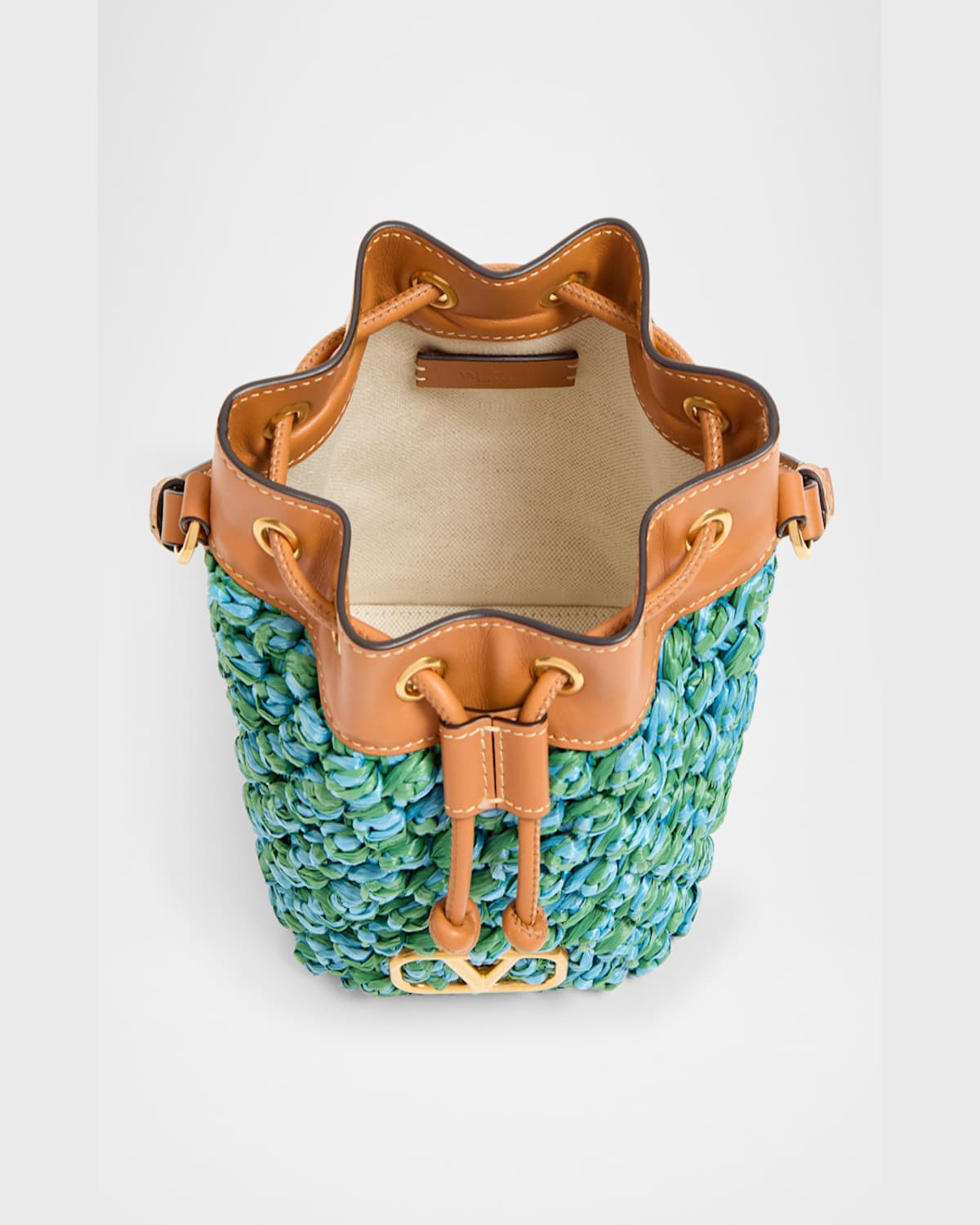 Valentino Vlogo Signature Mini Drawstring Crochet Bucket Bag In Verde Azzurro