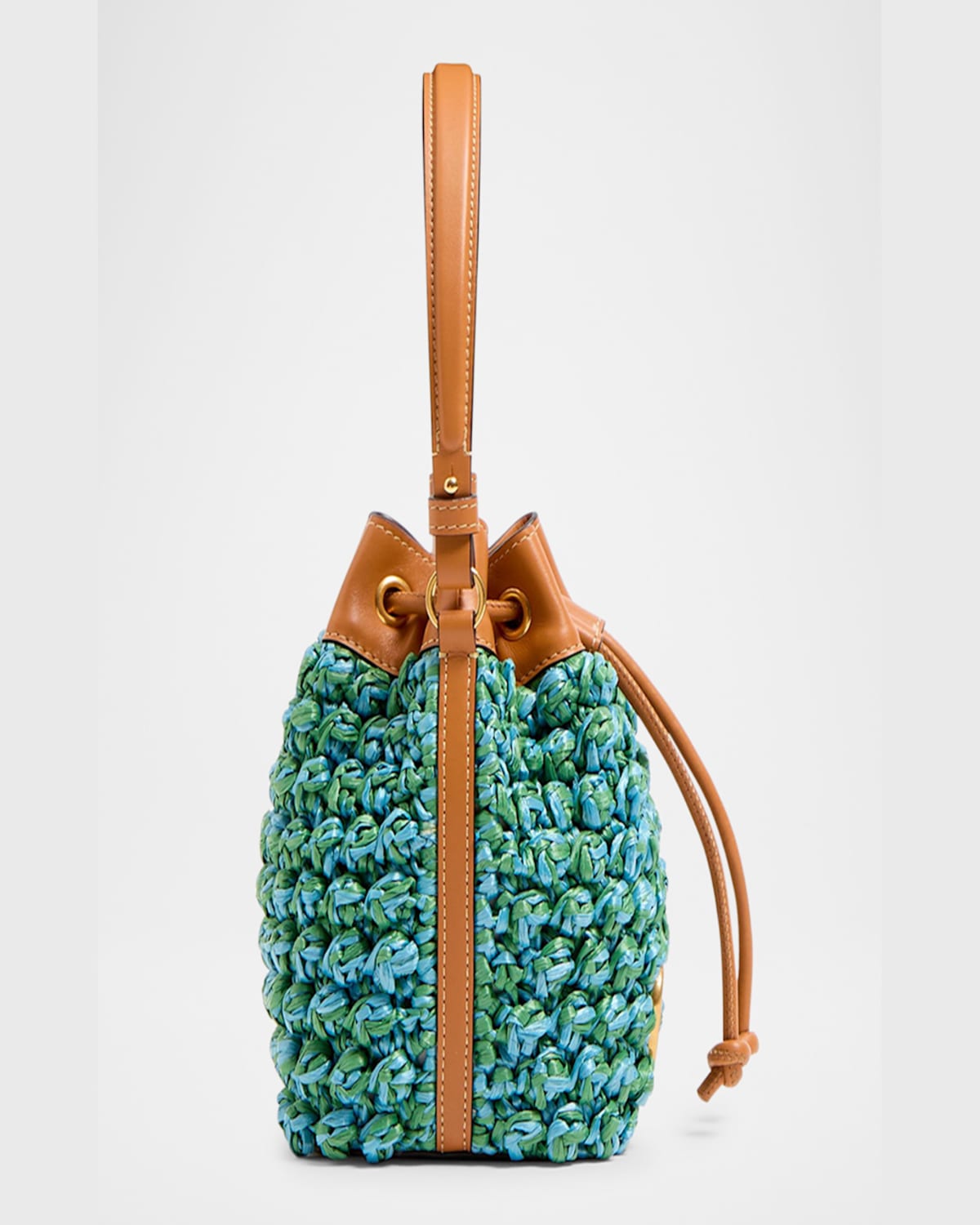 Valentino Vlogo Signature Mini Drawstring Crochet Bucket Bag In Verde Azzurro
