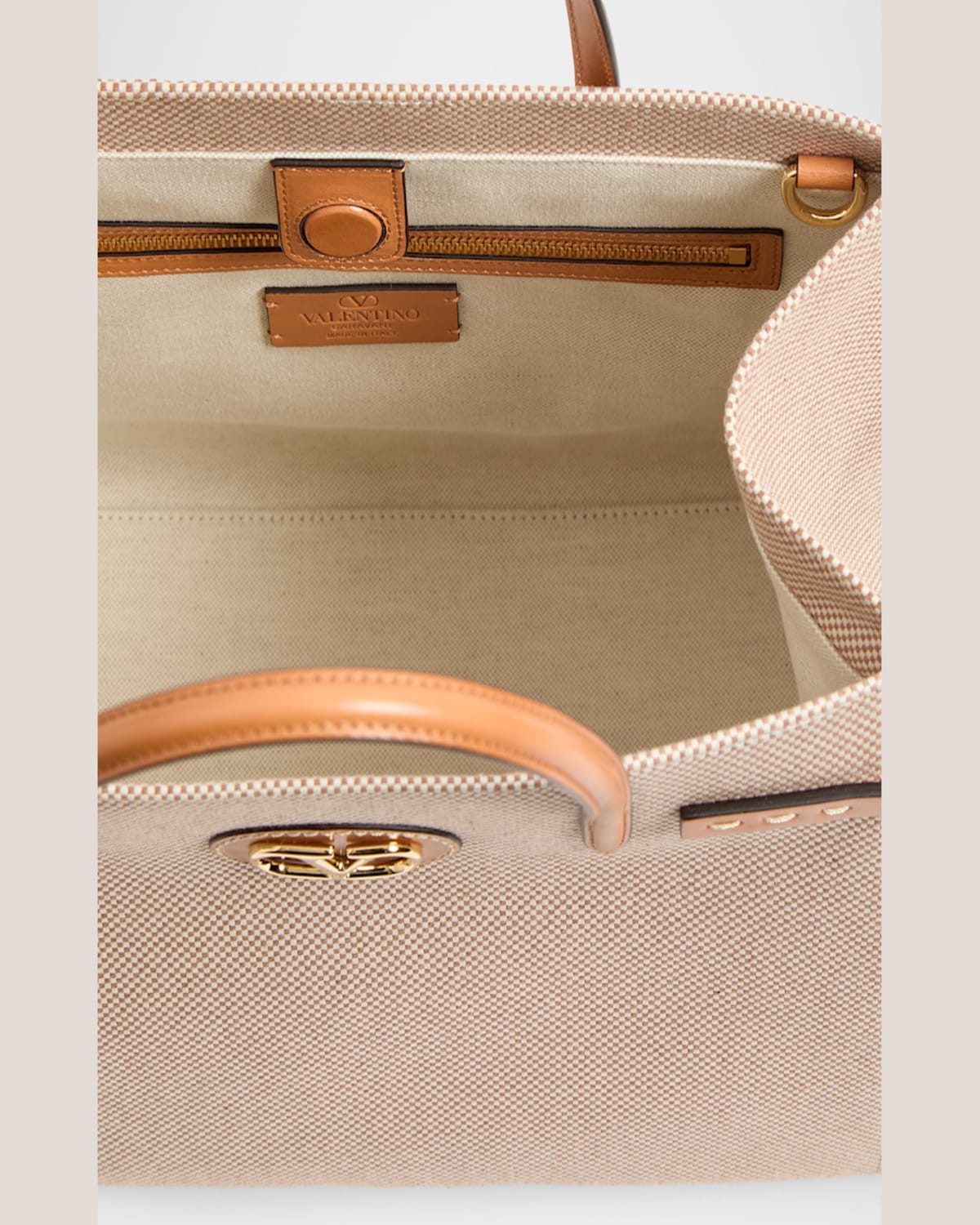 Valentino Antibes Medium Canvas Shopping Tote Bag In Naturale Tobacco