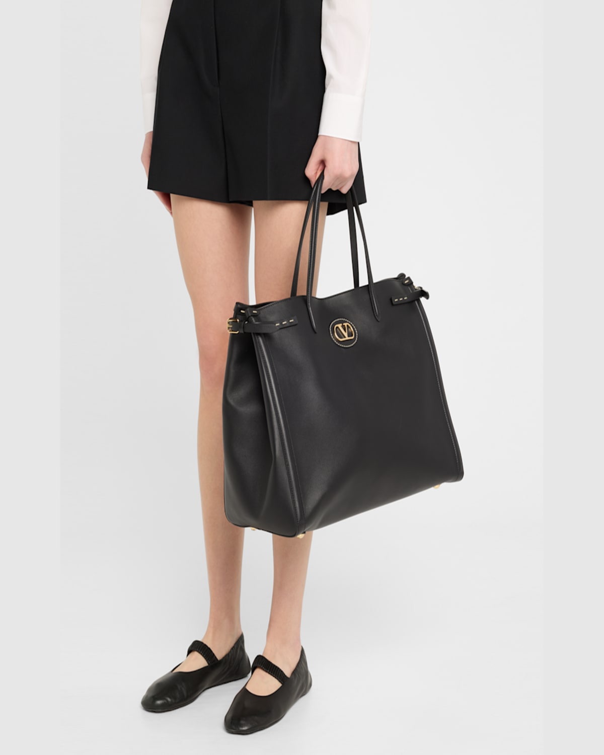 Valentino Antibes Large Napa Leather Tote Bag In Nero