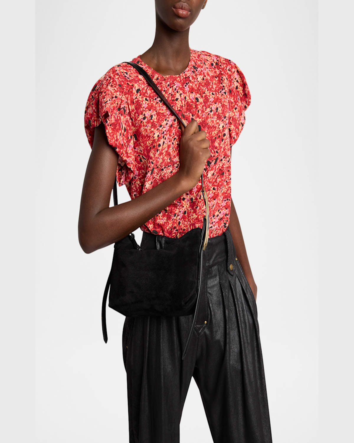 ISABEL MARANT LEYDEN MINI BUCKLE SUEDE SHOULDER BAG 