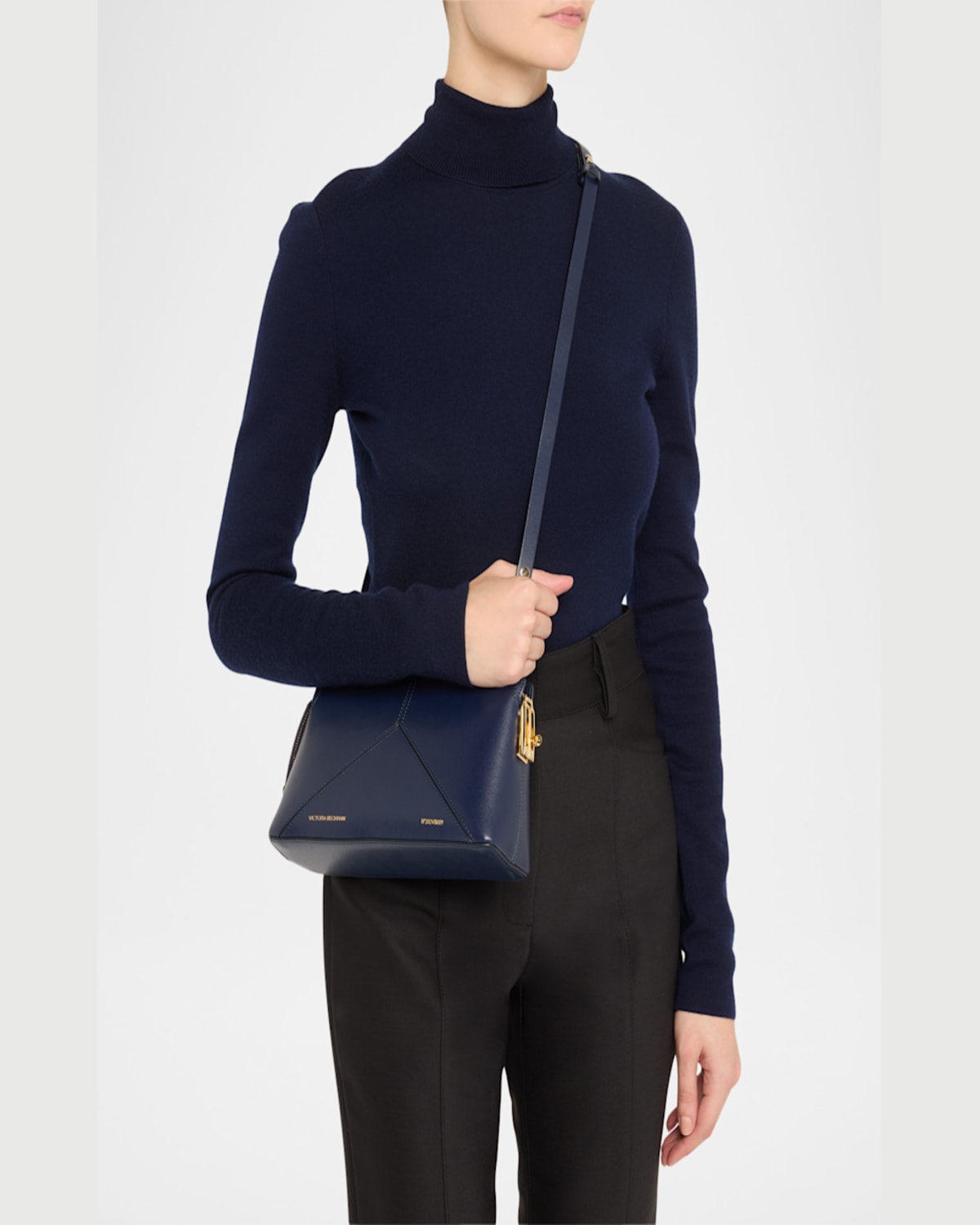 Victoria Beckham The Victoria Zip Leather Crossbody Bag In Navy