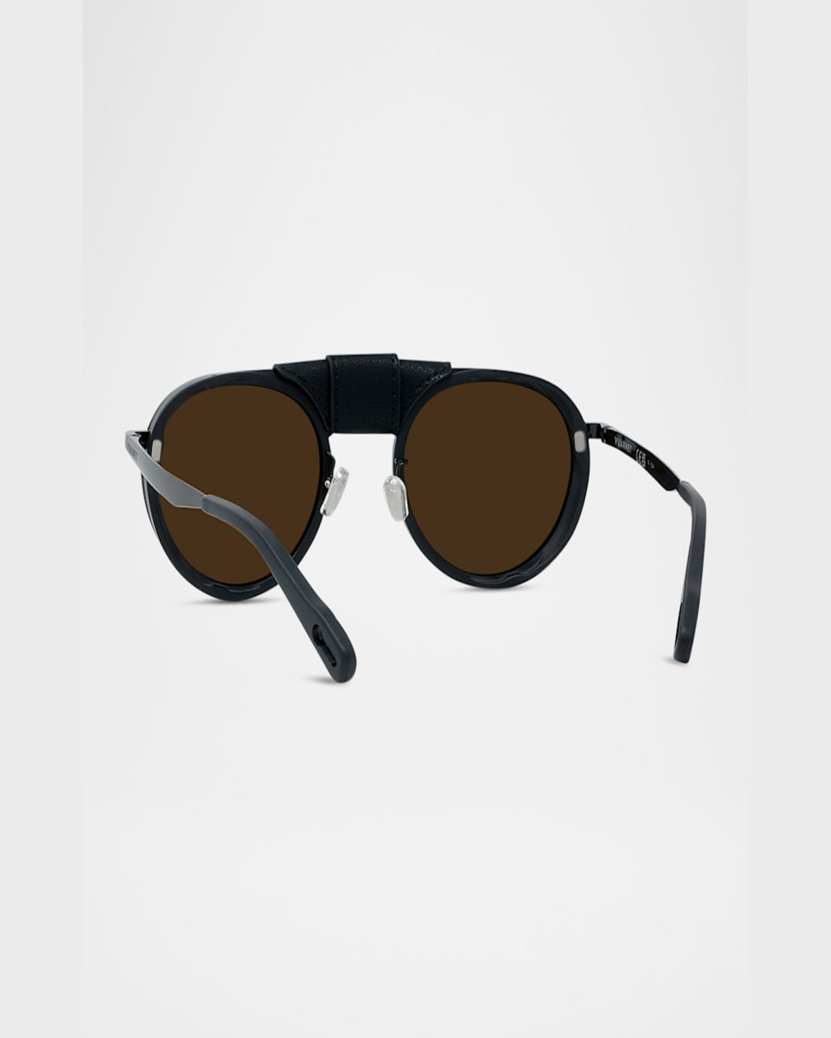 Vuarnet Men's Glacier 02 Titanium Round Sunglasses With Side Shields And Cord In Black Brown