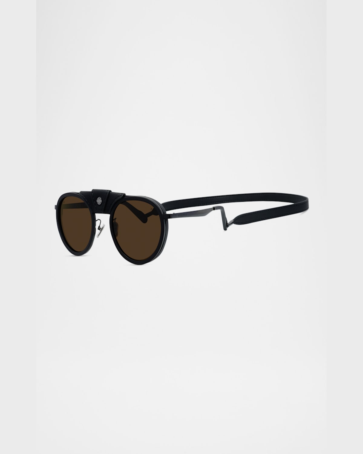 Vuarnet Men's Glacier 02 Titanium Round Sunglasses With Side Shields And Cord In Black Brown