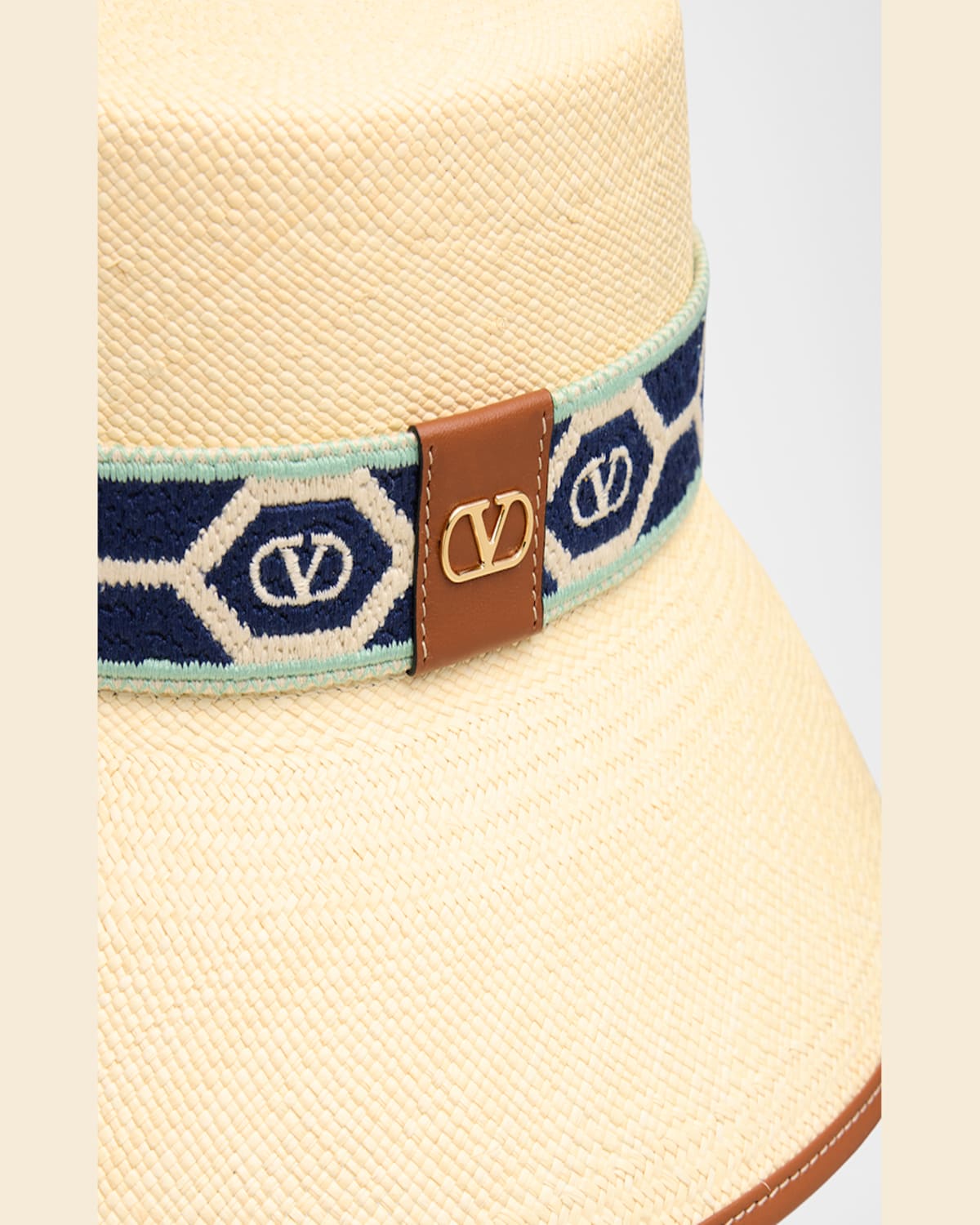 Valentino Embroidered Band Straw Bucket Hat In White