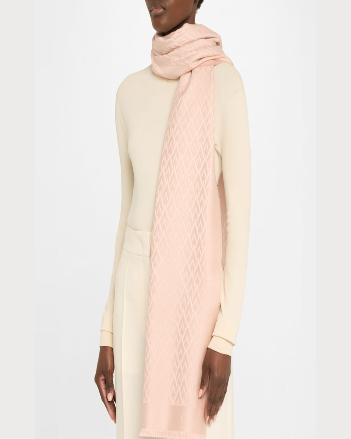 Valentino Monogram Silk Blend Scarf In 0lz Rose Mist