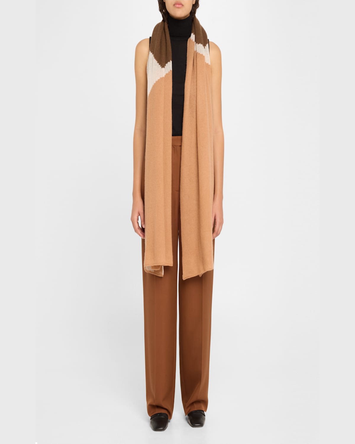 Shop Portolano Colorblock Cashmere Wrap In Mar Glace Camel