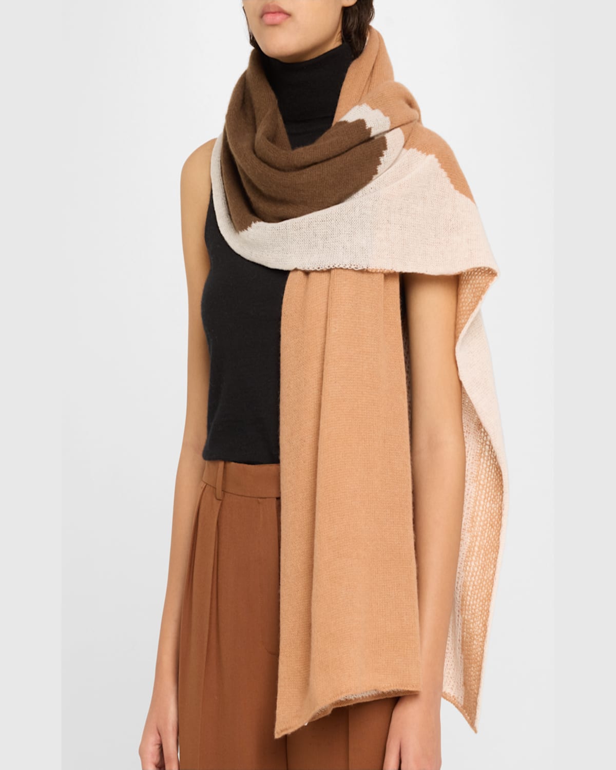Shop Portolano Colorblock Cashmere Wrap In Mar Glace Camel