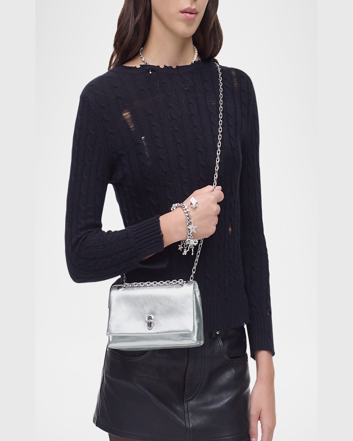 Marc Jacobs Womens The Dual Leather Wallet On Chain Silver In Silver