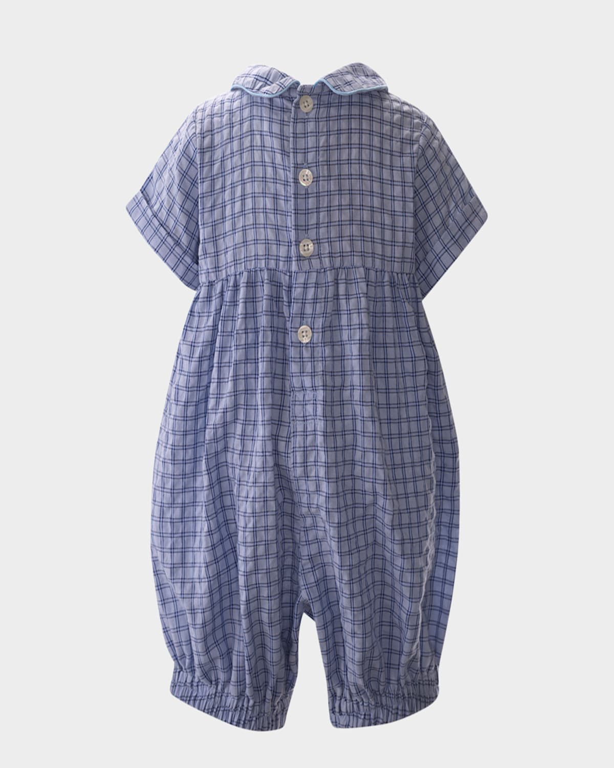 Rachel Riley Boy's Check-print Rocking Horse Smocked Playsuit In Blue