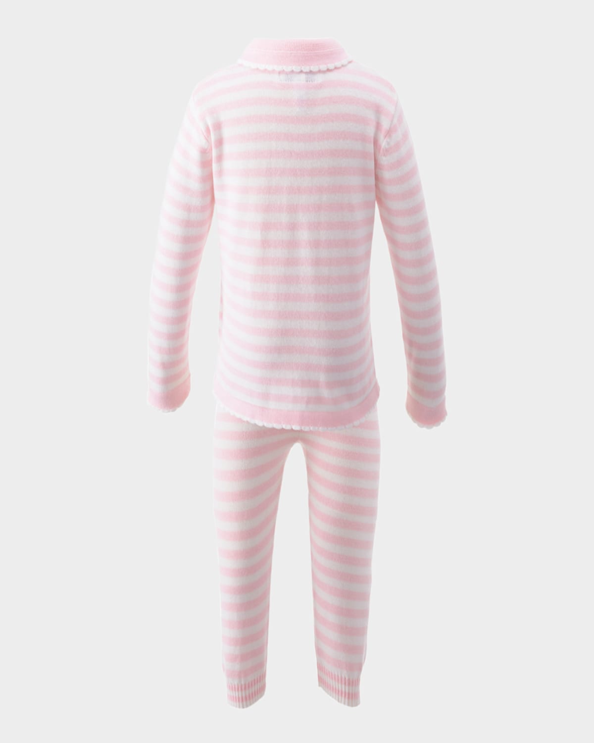 Rachel Riley Girl's Striped Scallop Trim Knit Set In Pink